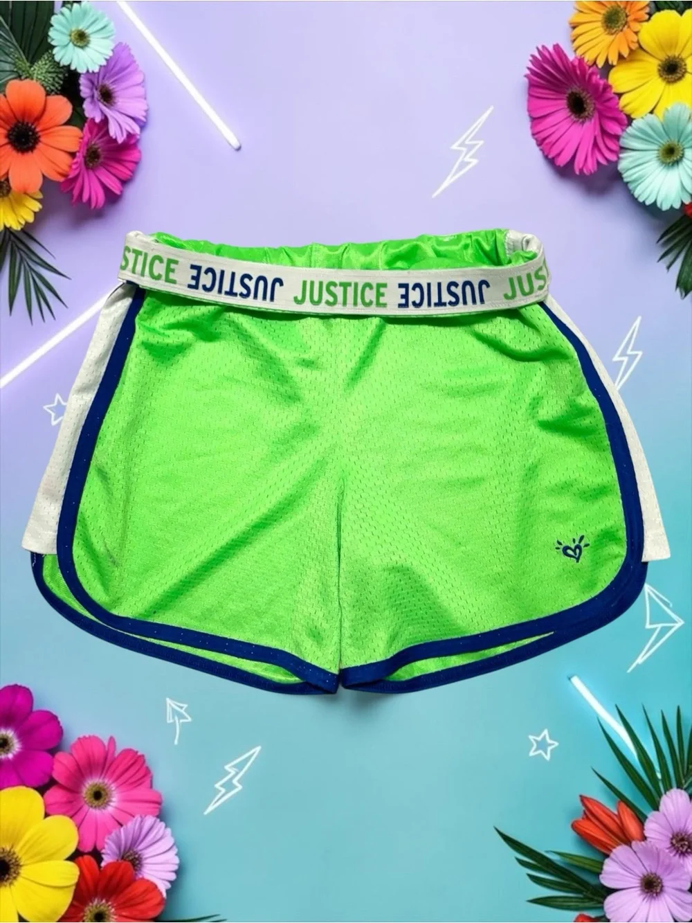 Justice Girls Running Shorts Lime Green Mesh Navy Trim Size 14 EUC